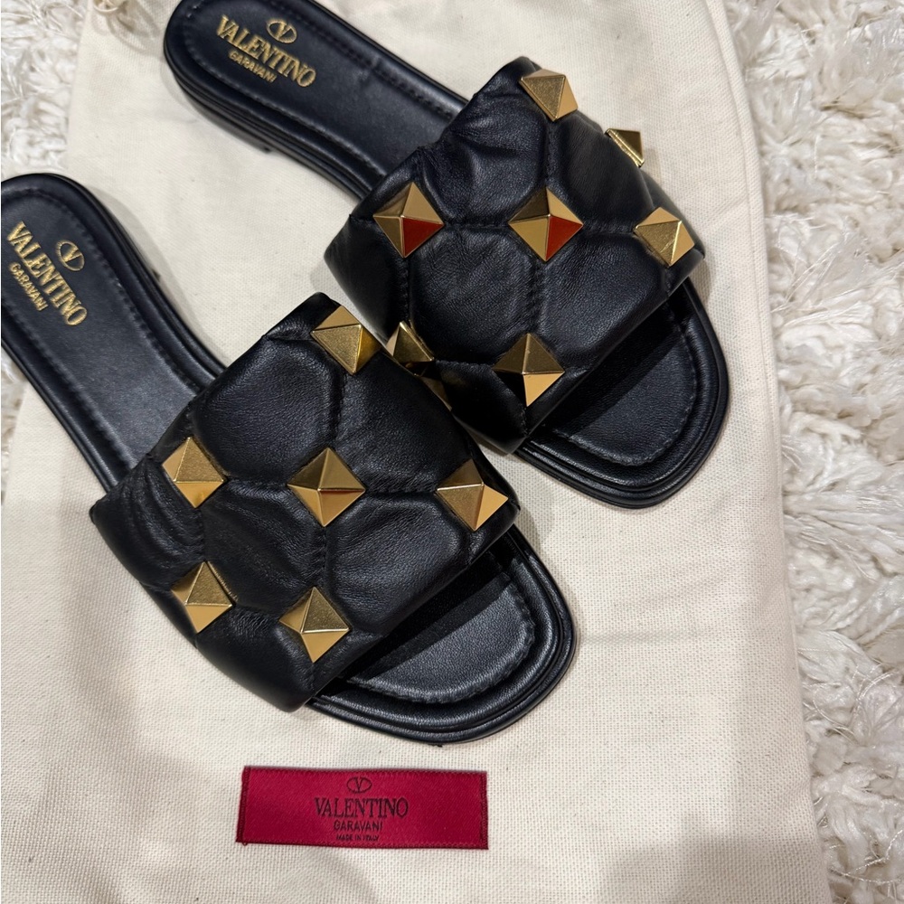 Valentino Garavani Black and Gold Sandals